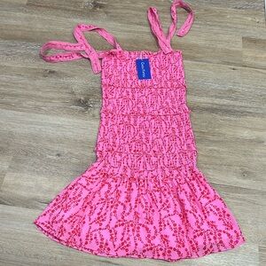NWT women's XS stretch pink and red dress. adjustable ties on shoulders